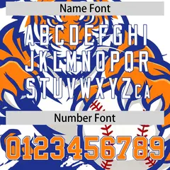 White Royal Blue Orange Full-Snap Tiger Graffiti Baseball Jersey 7