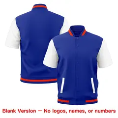 White Royal Blue Orange Short Sleeve Full-Snap Varsity Jacket 7