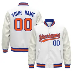 White Royal Blue Orange Varsity Jacket with Leather Sleeves Wrinkle-Resistant 1