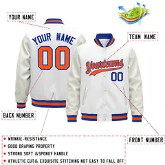 White Royal Blue Orange Varsity Jacket with Leather Sleeves Wrinkle-Resistant 2