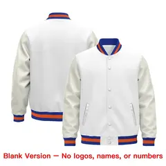 White Royal Blue Orange Varsity Jacket with Leather Sleeves Wrinkle-Resistant 6