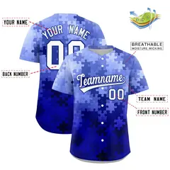 White Royal Blue Puzzle Elements Baseball Jersey 2