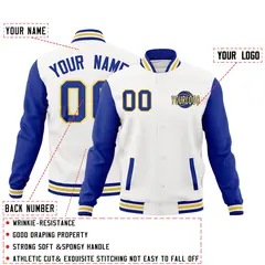 White Royal Blue Raglan Sleeve Cotton Letterman Jacket 2