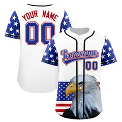 White Royal Blue Red American Flag Graffiti Split Independence Day Baseball Jersey
