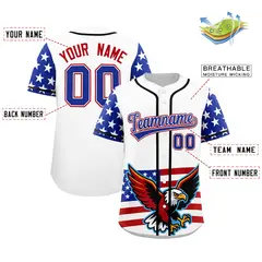 White Royal Blue Red American Flag Graffiti Split Independence Day Baseball Jersey 2