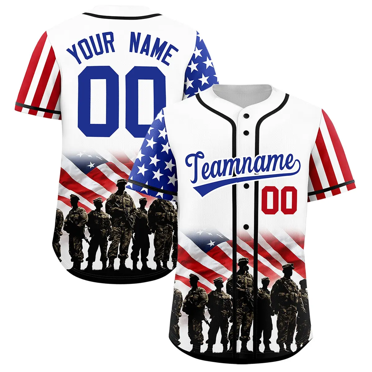 White Royal Blue Red American Flag Graffiti Split Independence Day Baseball Jersey