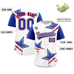 White Royal Blue Red American Flag Graffiti Split Independence Day Baseball Jersey 2