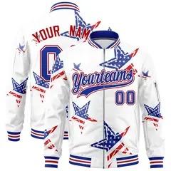 White Royal Blue Red American Flag Independence Day Full Zip Wrinkle-Resistant Jacket