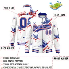 White Royal Blue Red American Flag Independence Day Full Zip Wrinkle-Resistant Jacket 2