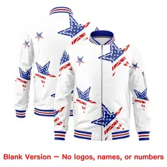 White Royal Blue Red American Flag Independence Day Full Zip Wrinkle-Resistant Jacket 6