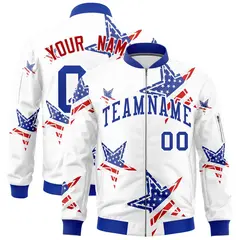 White Royal Blue Red American Flag Independence Day Full Zip Wrinkle-Resistant Jacket