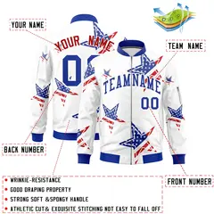White Royal Blue Red American Flag Independence Day Full Zip Wrinkle-Resistant Jacket 2