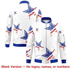 White Royal Blue Red American Flag Independence Day Full Zip Wrinkle-Resistant Jacket 6