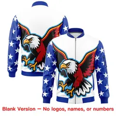 White Royal Blue Red American Flag Independence Day Full Zip Wrinkle-Resistant Jacket 6