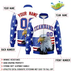 White Royal Blue Red American Flag Independence Day Full Zip Wrinkle-Resistant Jacket 2