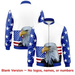 White Royal Blue Red American Flag Independence Day Full Zip Wrinkle-Resistant Jacket 6