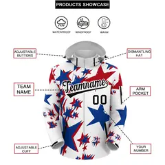 White Royal Blue Red American Flag Independence Day Waterproof Jacket 2