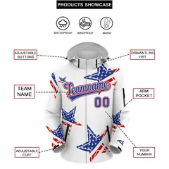 White Royal Blue Red American Flag Independence Day Waterproof Jacket 2