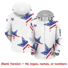 White Royal Blue Red American Flag Independence Day Waterproof Jacket 6