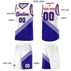 White Royal Blue Red Diagonal Stripe Color Block Basketball Jersey 5