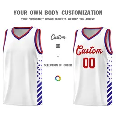 White Royal Blue Red Diamond Stripe Side Basketball Jersey 3