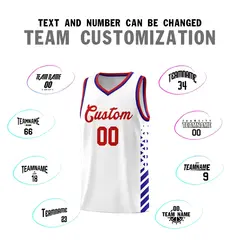 White Royal Blue Red Diamond Stripe Side Basketball Jersey 4
