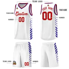 White Royal Blue Red Diamond Stripe Side Basketball Jersey 5