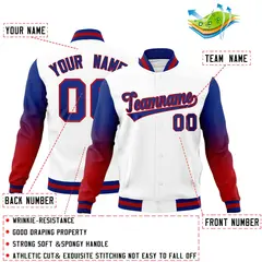 White Royal Blue Red Gradient Raglan Full-Snap Letterman Jacket 2