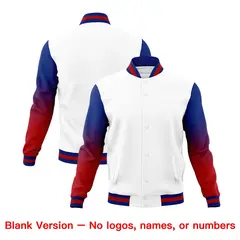 White Royal Blue Red Gradient Raglan Full-Snap Letterman Jacket 7