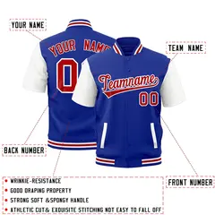 White Royal Blue Red Short Sleeve Full-Snap Varsity Jacket 2