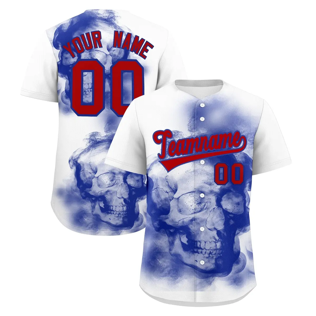 White Royal Blue Red Skeleton Graffiti Baseball Jersey