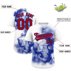 White Royal Blue Red Skeleton Graffiti Baseball Jersey 2