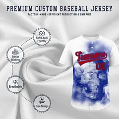 White Royal Blue Red Skeleton Graffiti Baseball Jersey 4