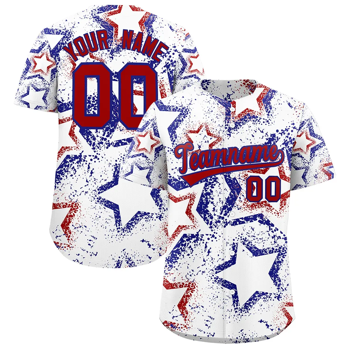 White Royal Blue Red Star Ink Graffiti Baseball Jersey