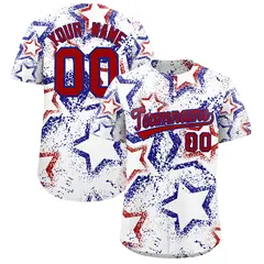 White Royal Blue Red Star Ink Graffiti Baseball Jersey