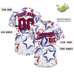 White Royal Blue Red Star Ink Graffiti Baseball Jersey 2