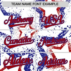 White Royal Blue Red Star Ink Graffiti Baseball Jersey 3