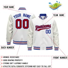 White Royal Blue Red Varsity Jacket with Leather Sleeves Wrinkle-Resistant 2