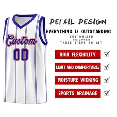 White Royal Blue Red Vertical Stripes Basketball Jersey Set 2