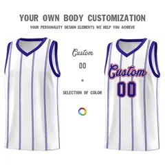 White Royal Blue Red Vertical Stripes Basketball Jersey Set 3