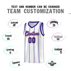 White Royal Blue Red Vertical Stripes Basketball Jersey Set 4