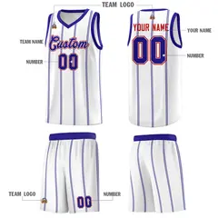 White Royal Blue Red Vertical Stripes Basketball Jersey Set 5