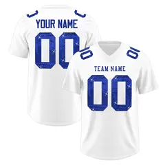 White Royal Blue Sequin Lettering Moisture-Wicking Football Jersey