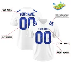 White Royal Blue Sequin Lettering Moisture-Wicking Football Jersey 2