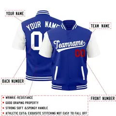 White Royal Blue Short Sleeve Full-Snap Varsity Jacket 2