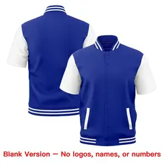 White Royal Blue Short Sleeve Full-Snap Varsity Jacket 7