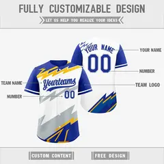 White Royal Blue Silver Reversible Baseball Jersey Lightning Graffiti Pattern 3