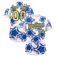 White Royal Blue Star Graffiti Baseball Jersey