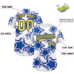 White Royal Blue Star Graffiti Baseball Jersey 2