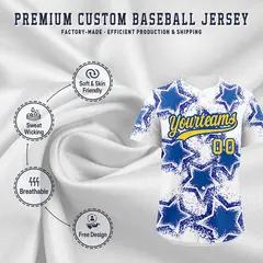 White Royal Blue Star Graffiti Baseball Jersey 3